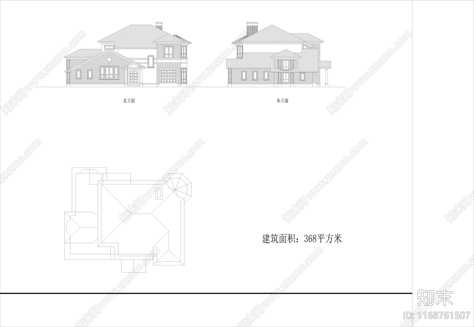 美式欧式别墅建筑施工图下载【ID:1168761507】