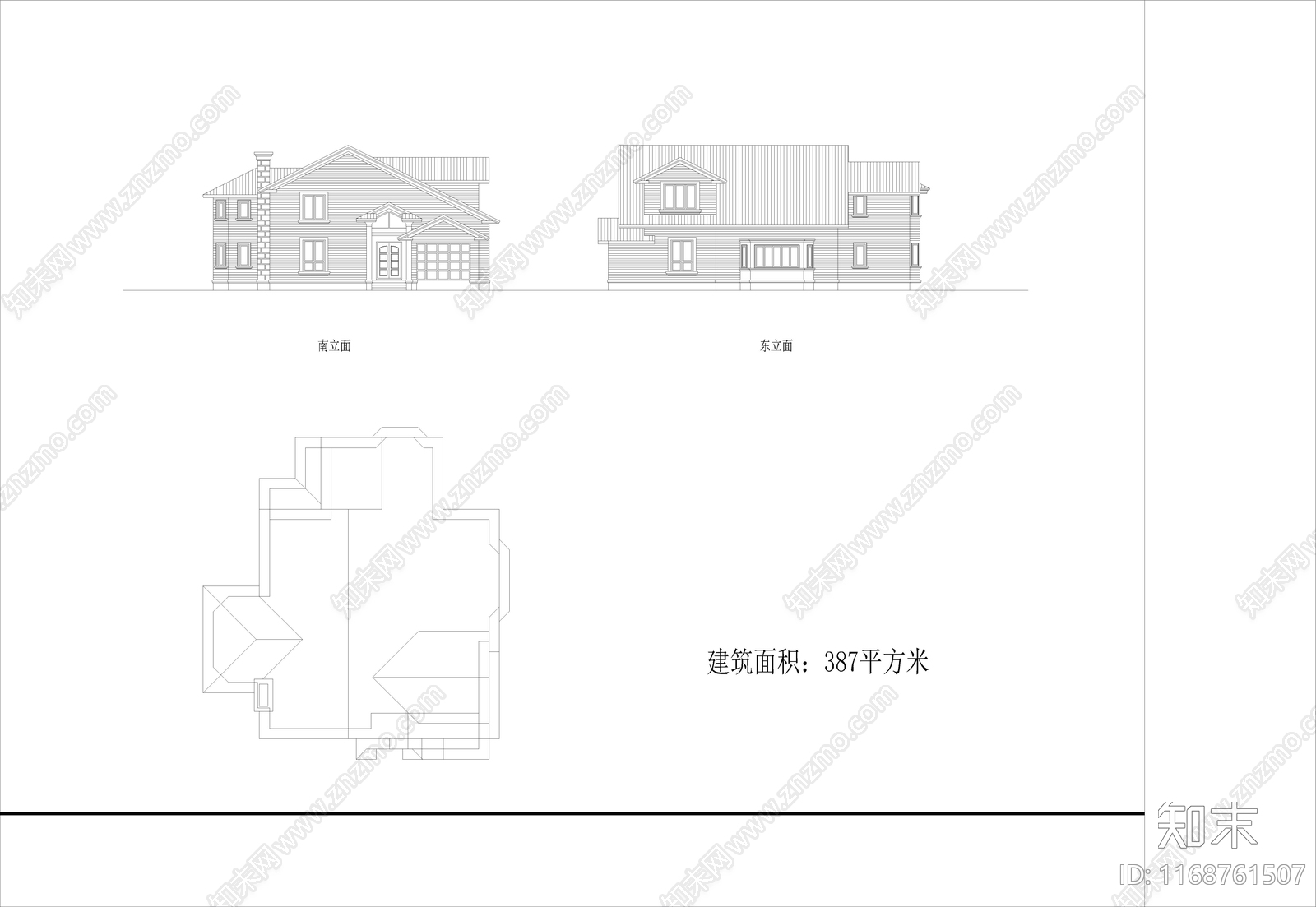 美式欧式别墅建筑施工图下载【ID:1168761507】