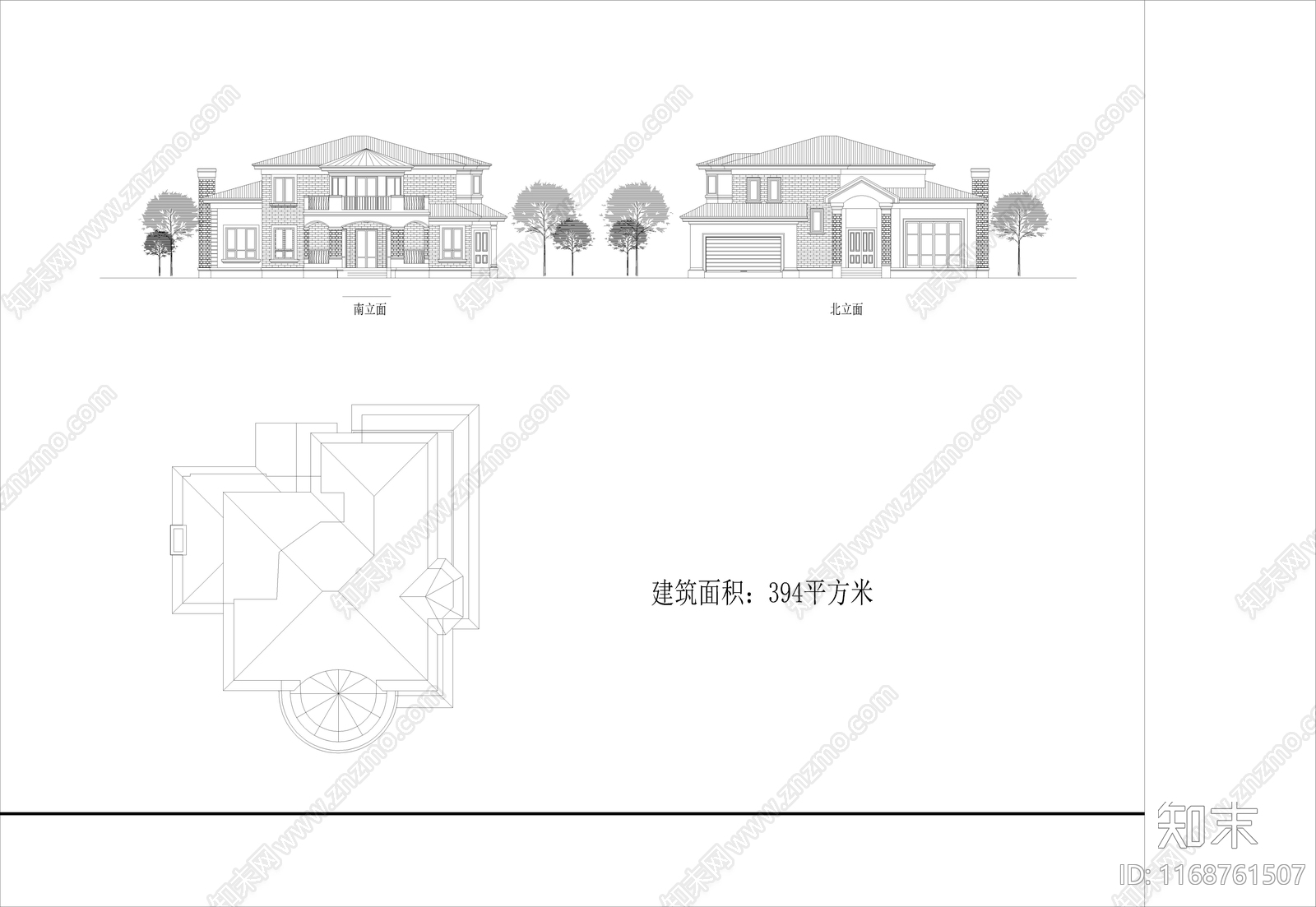 美式欧式别墅建筑施工图下载【ID:1168761507】