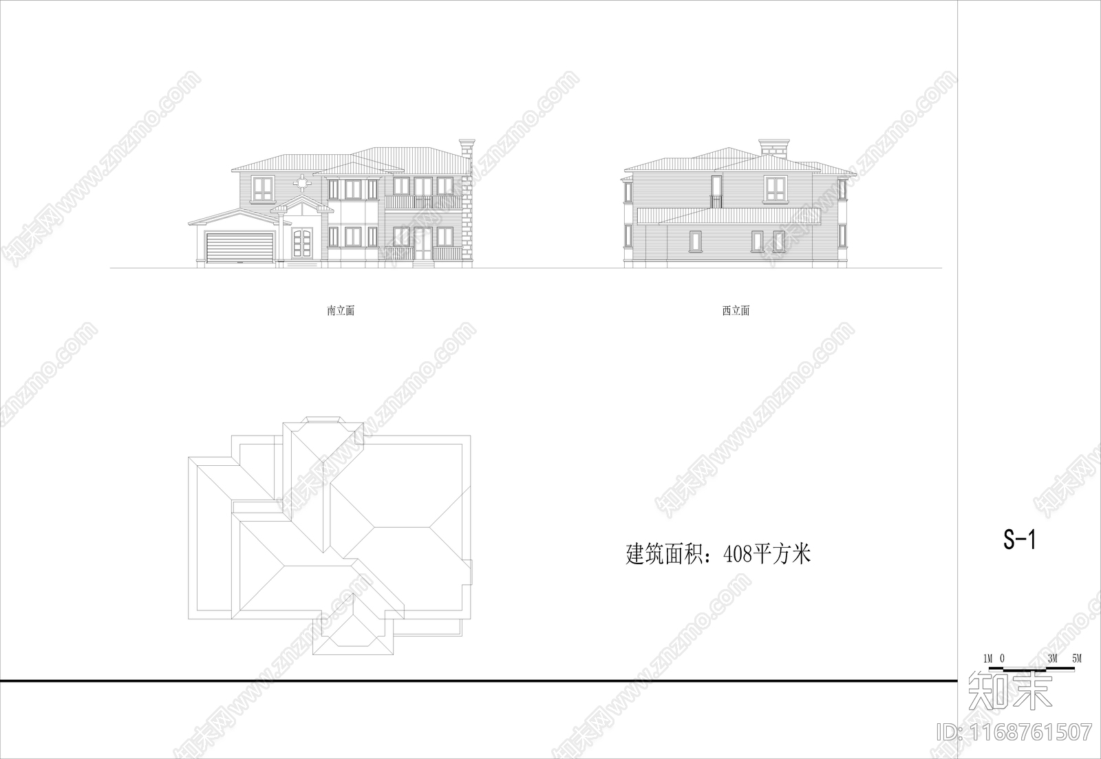 美式欧式别墅建筑施工图下载【ID:1168761507】