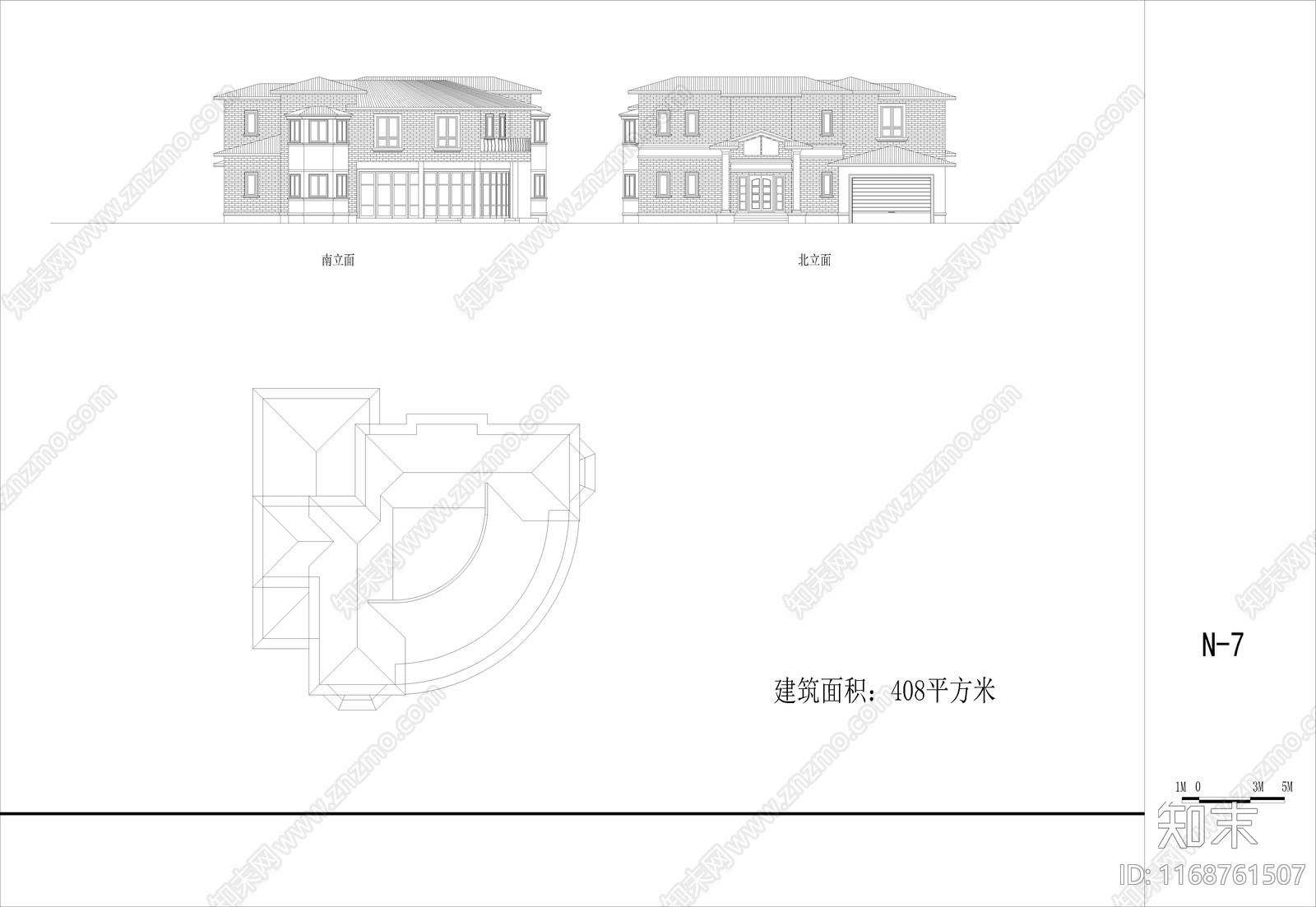 美式欧式别墅建筑施工图下载【ID:1168761507】