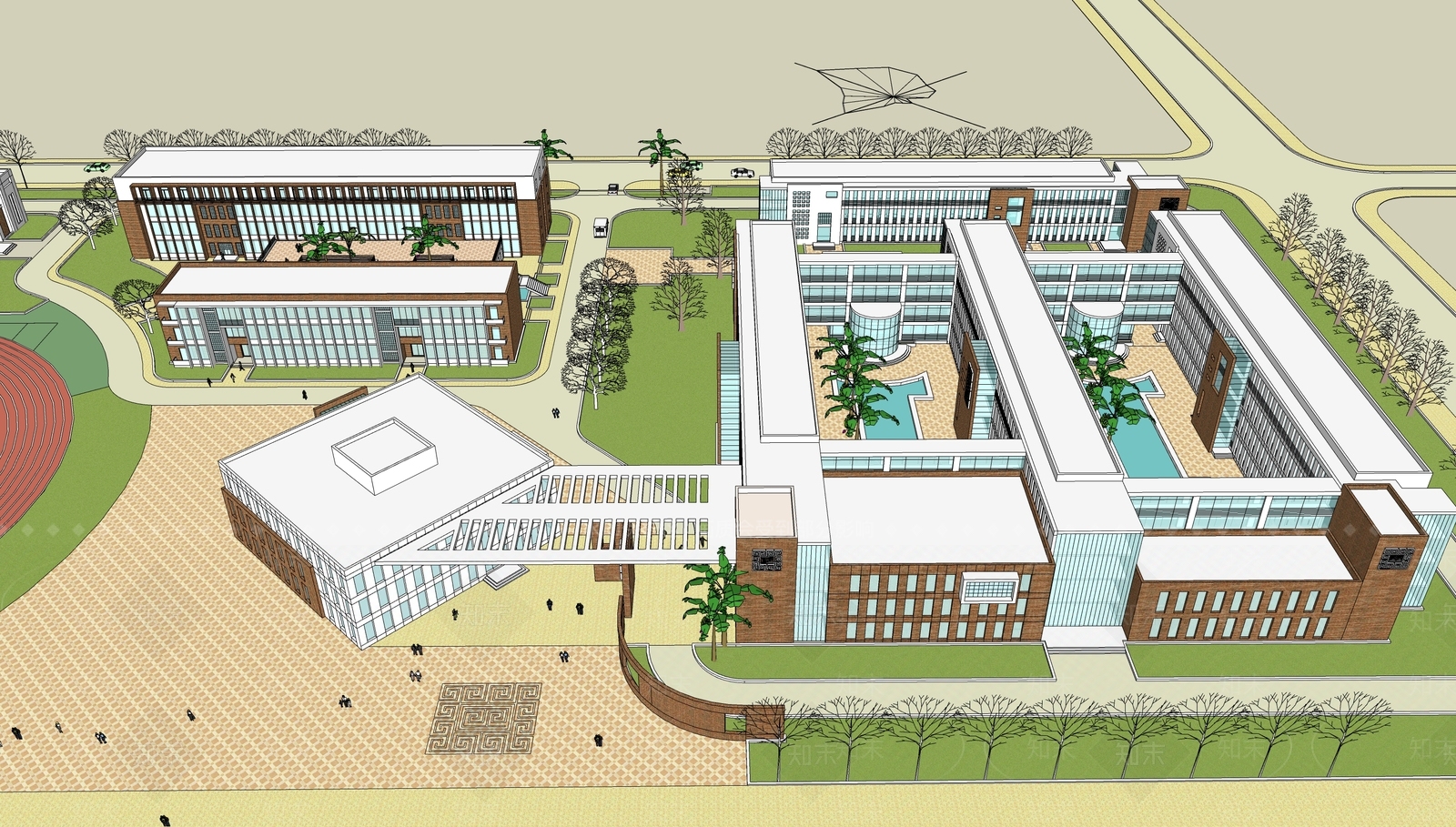 现代简约学校建筑SU模型下载【ID:1168764693】
