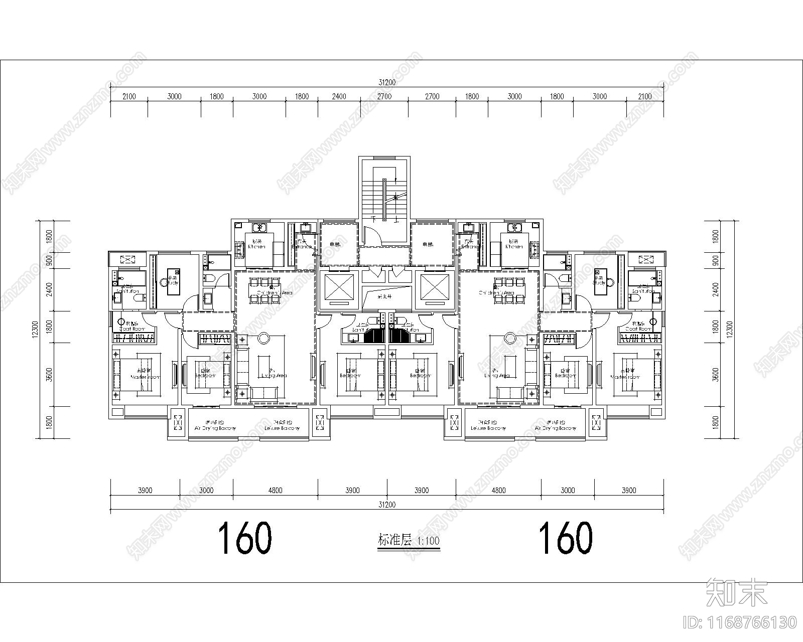 现代住宅楼建筑cad施工图下载【ID:1168766130】