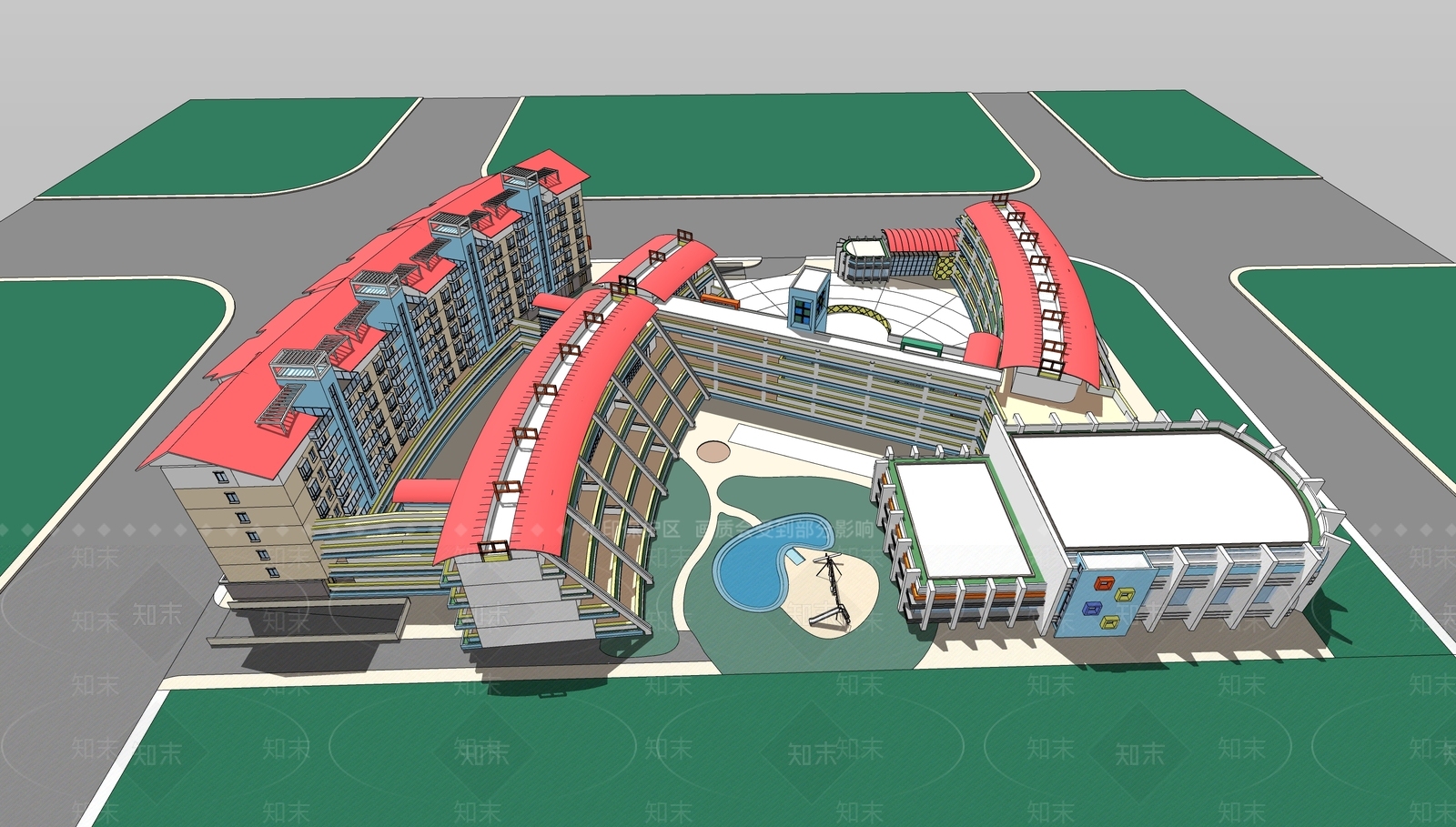 学校建筑SU模型下载【ID:1168772075】