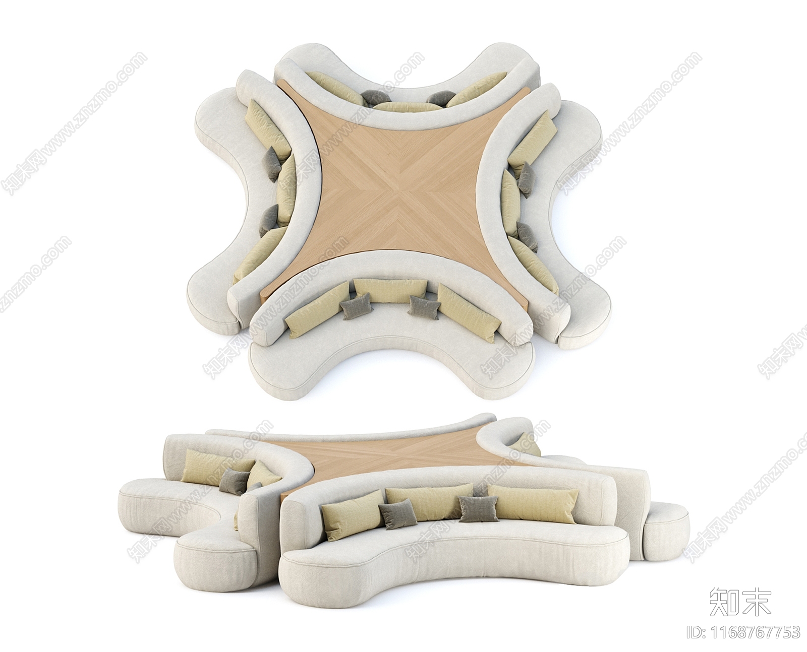 现代奶油沙发组合3D模型下载【ID:1168767753】