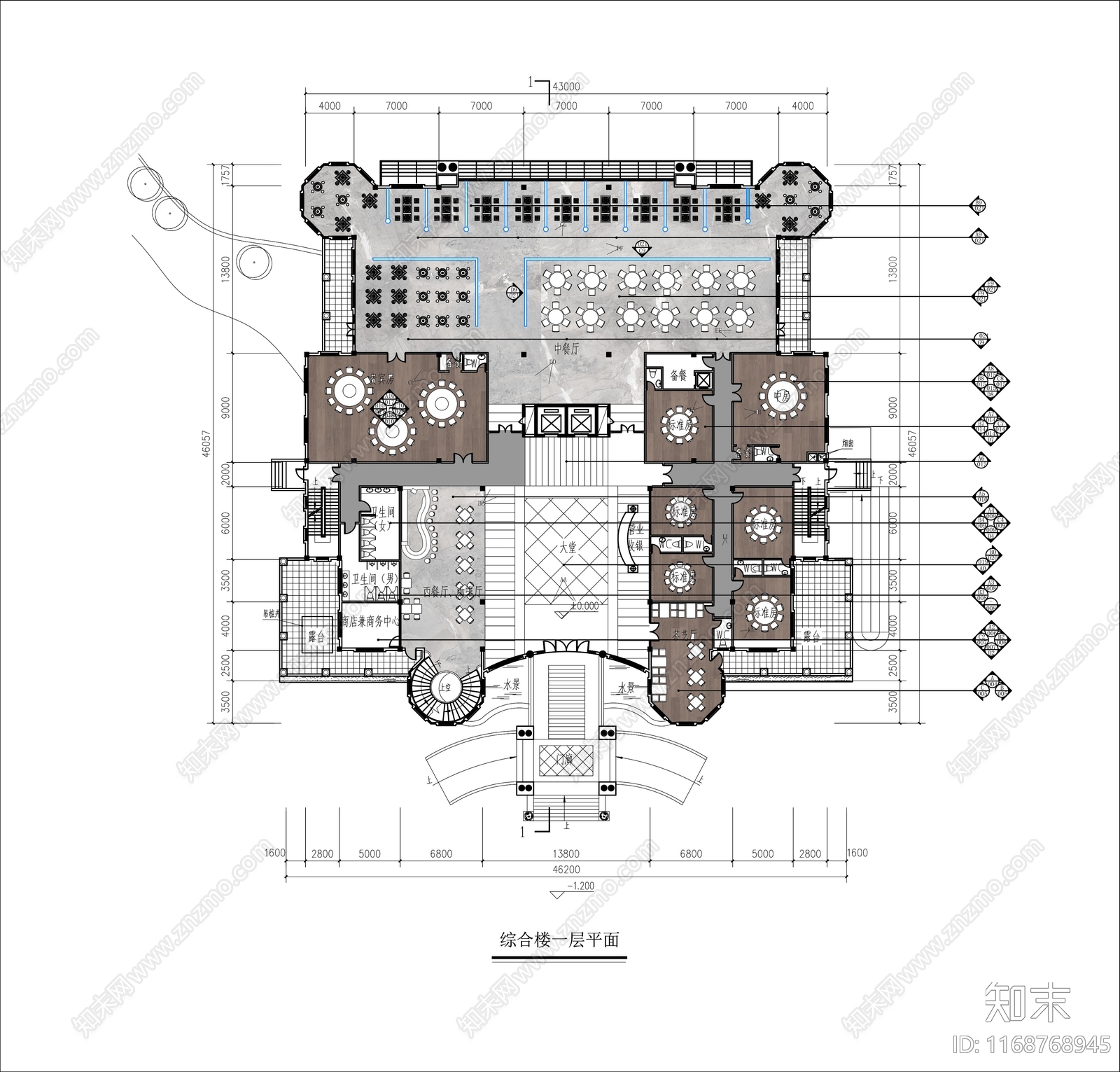 现代食堂cad施工图下载【ID:1168768945】