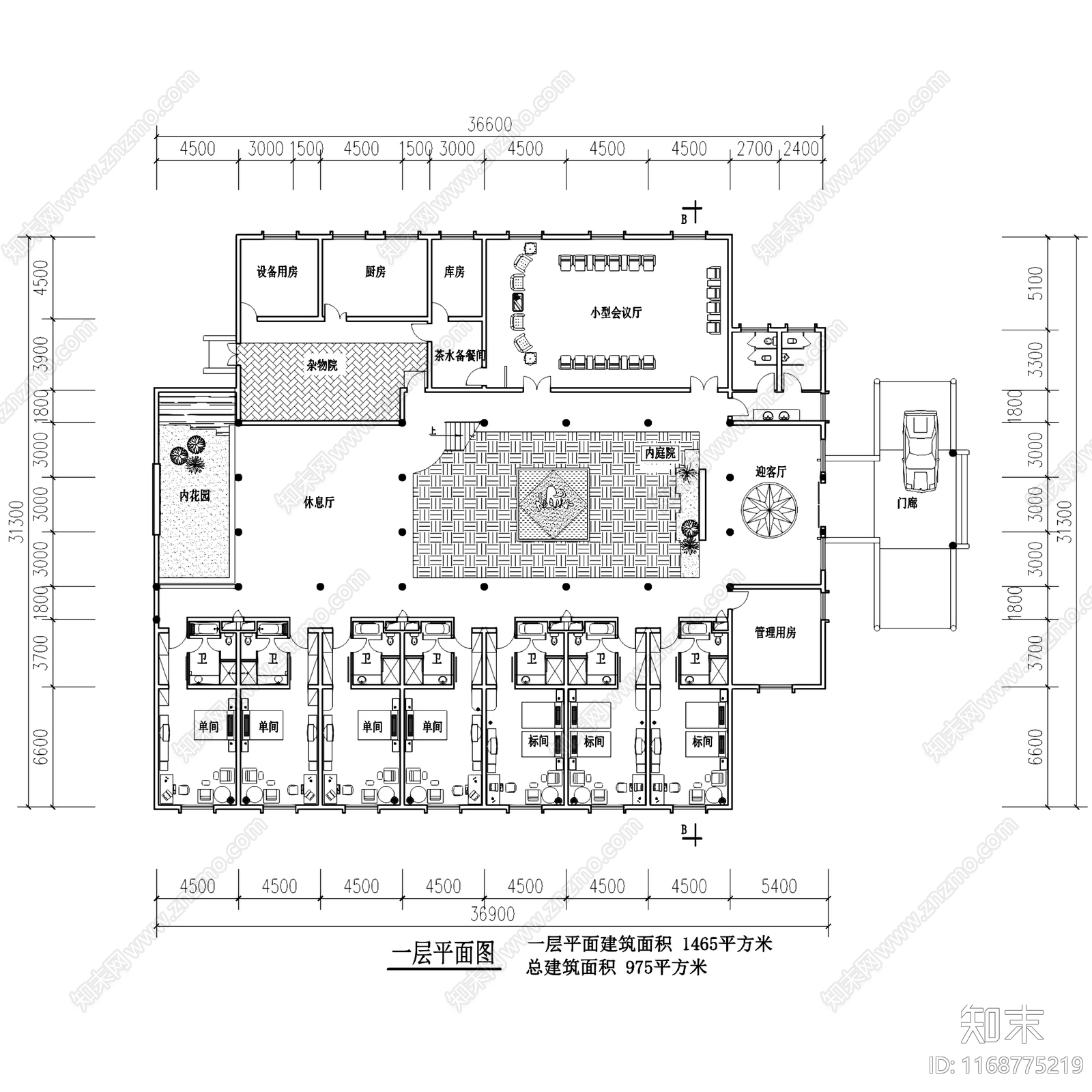 新中式酒店建筑cad施工图下载【ID:1168775219】