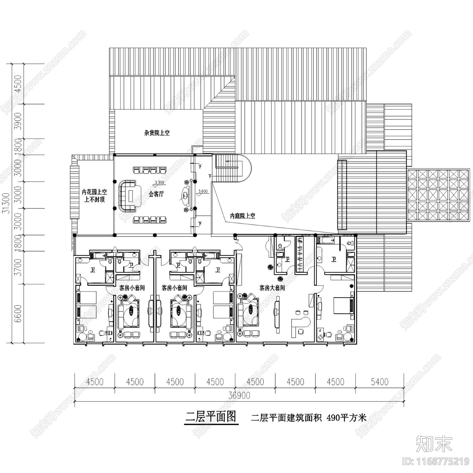 新中式酒店建筑cad施工图下载【ID:1168775219】