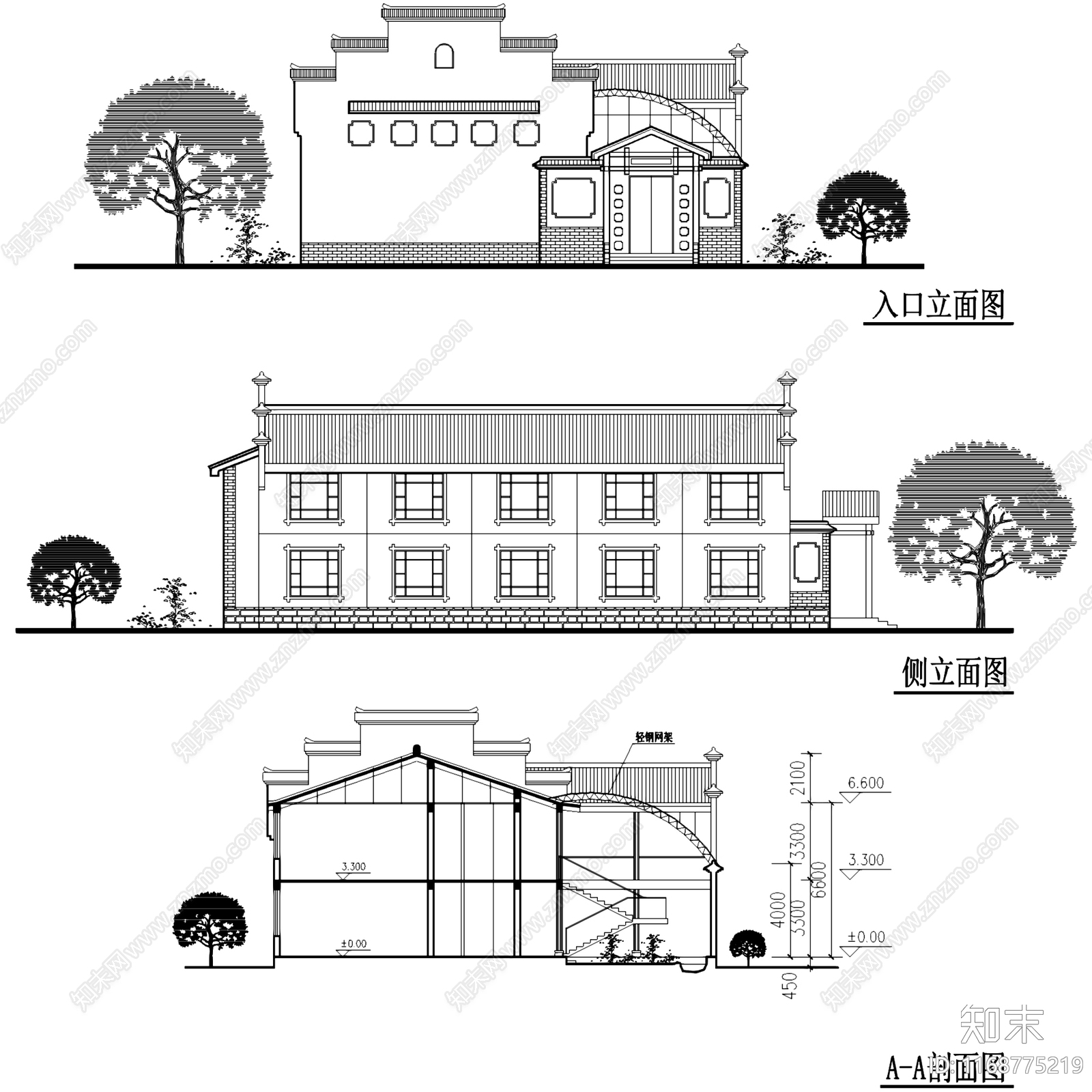 新中式酒店建筑cad施工图下载【ID:1168775219】