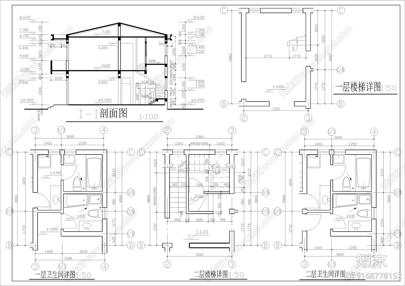 欧式简欧别墅建筑cad施工图下载【ID:1168778152】