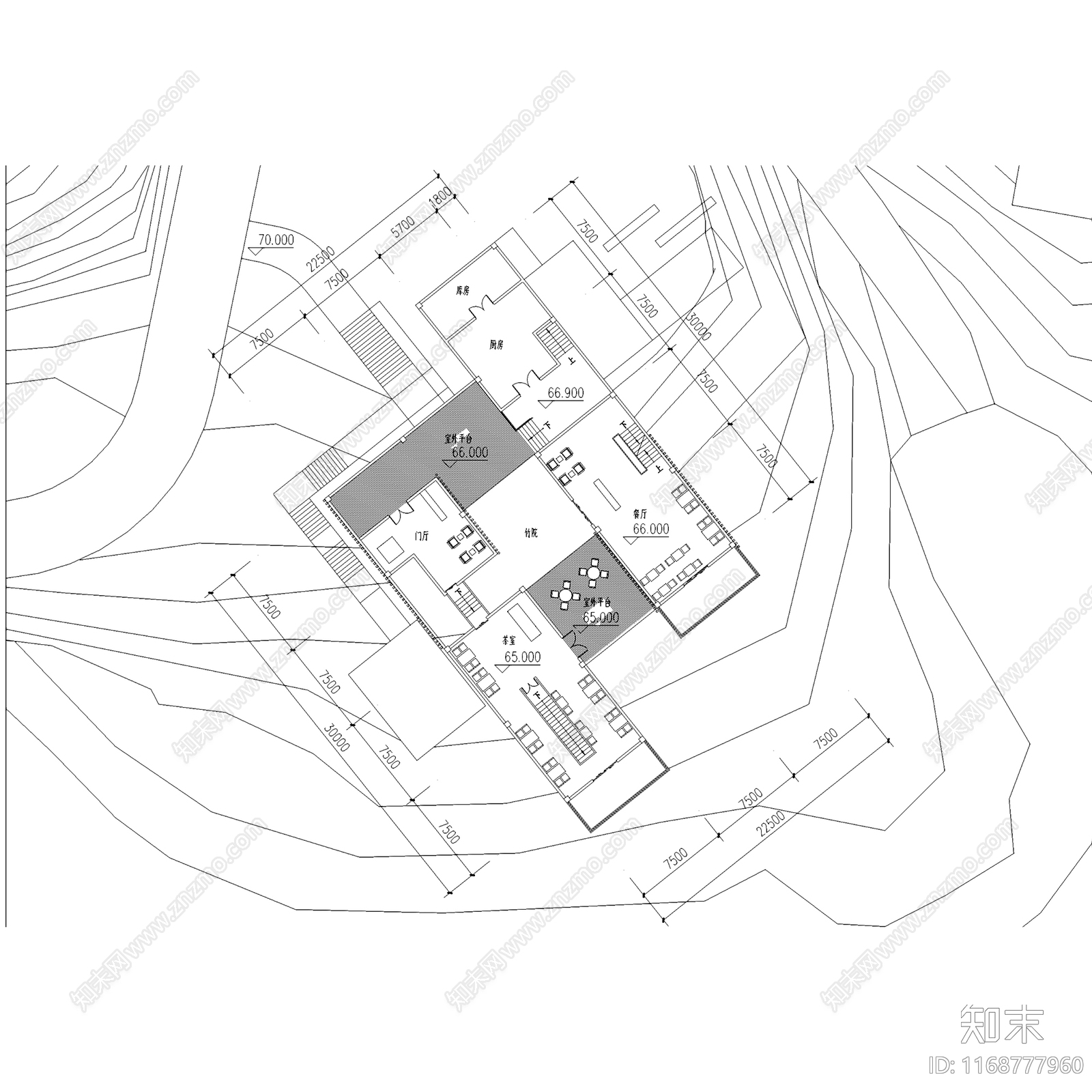 现代新中式民宿建筑cad施工图下载【ID:1168777960】