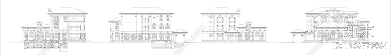 欧式美式别墅建筑cad施工图下载【ID:1168779884】