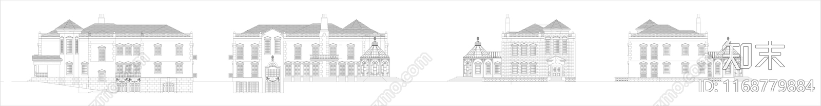 欧式美式别墅建筑cad施工图下载【ID:1168779884】