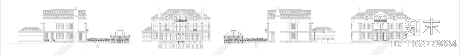 欧式美式别墅建筑cad施工图下载【ID:1168779884】