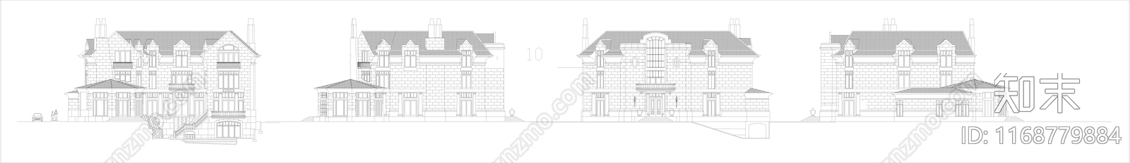 欧式美式别墅建筑cad施工图下载【ID:1168779884】