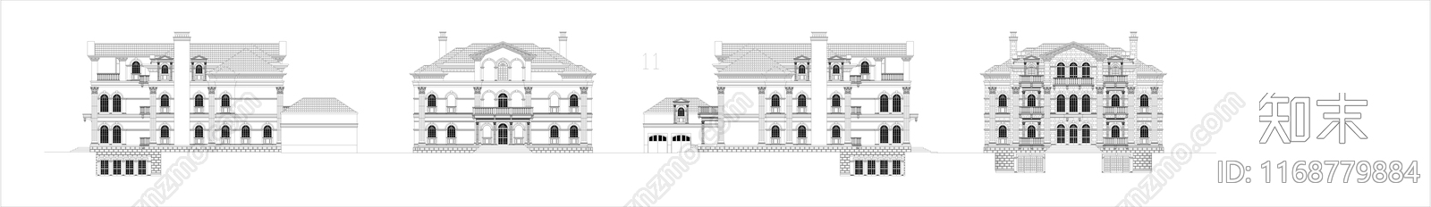 欧式美式别墅建筑cad施工图下载【ID:1168779884】