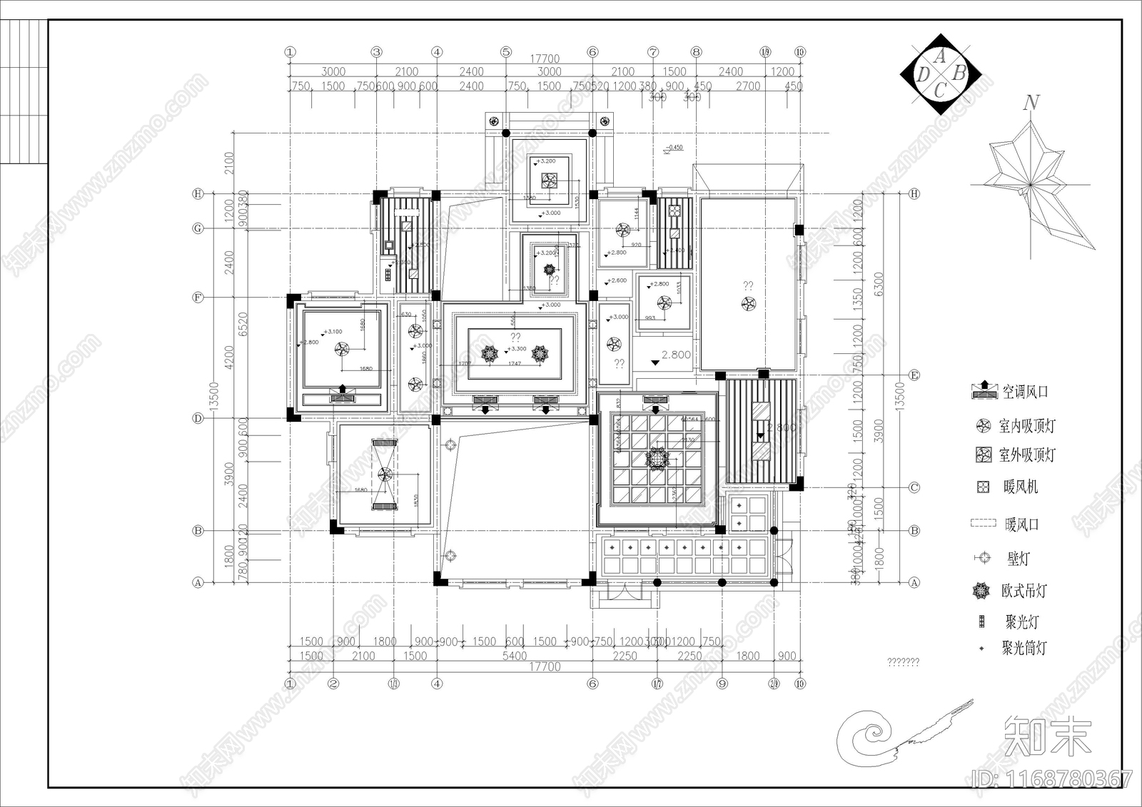 欧式整体家装空间cad施工图下载【ID:1168780367】