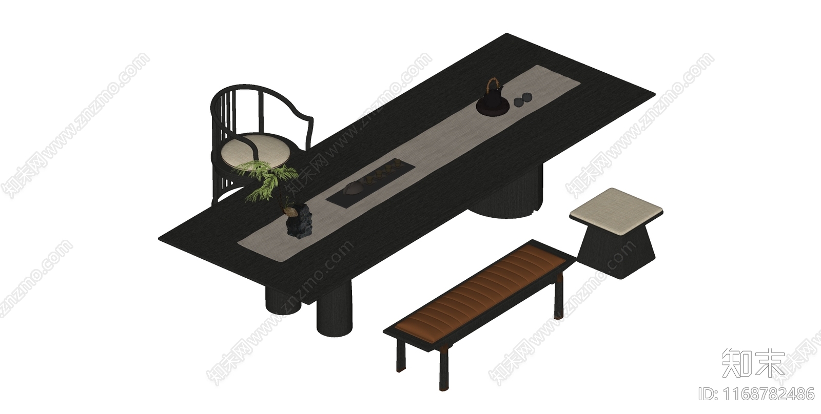 新中式茶桌椅SU模型下载【ID:1168782486】