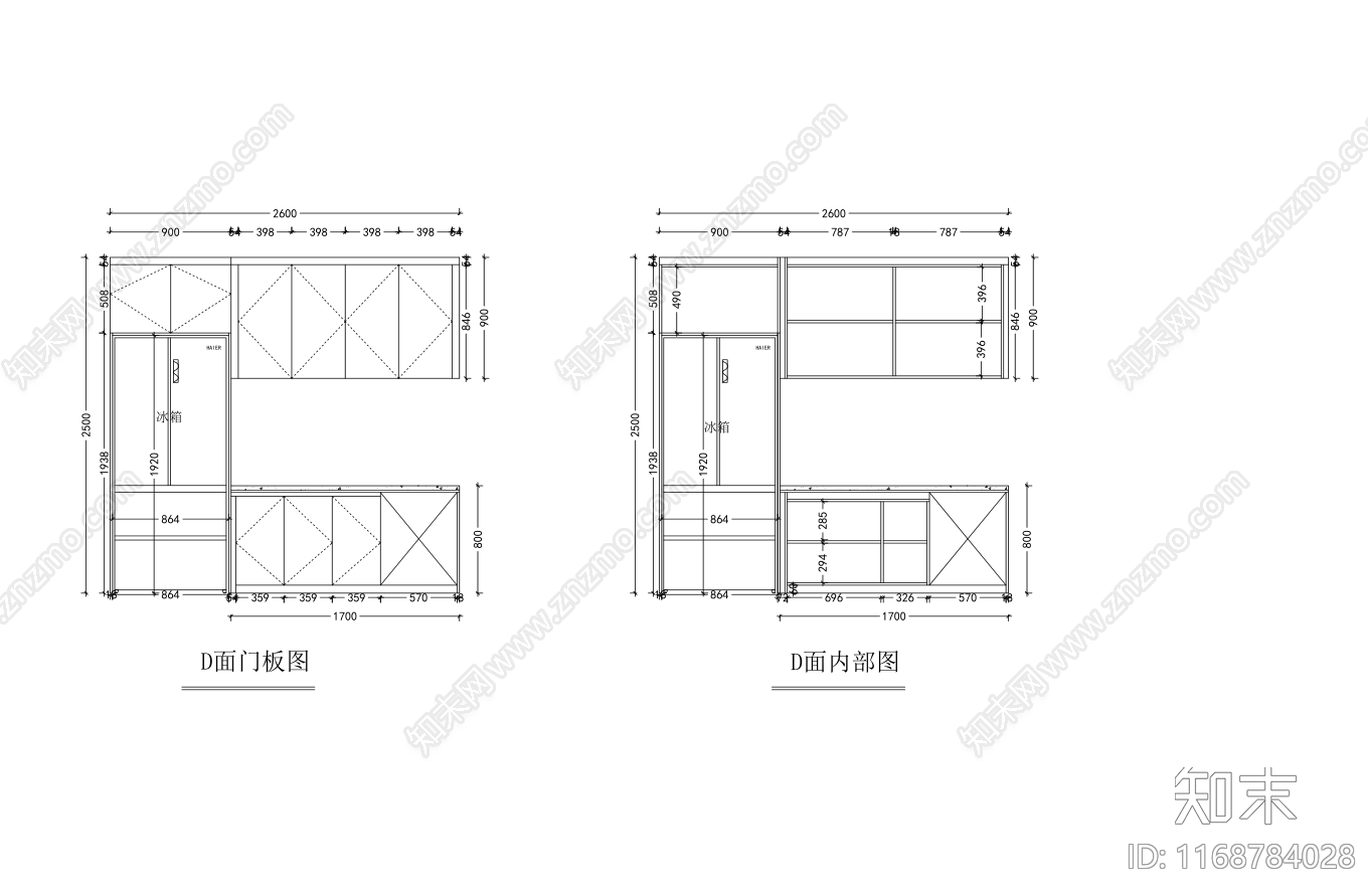 现代新中式厨房cad施工图下载【ID:1168784028】