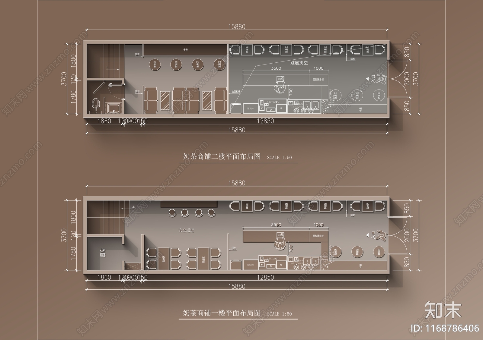 现代奶茶店施工图下载【ID:1168786406】