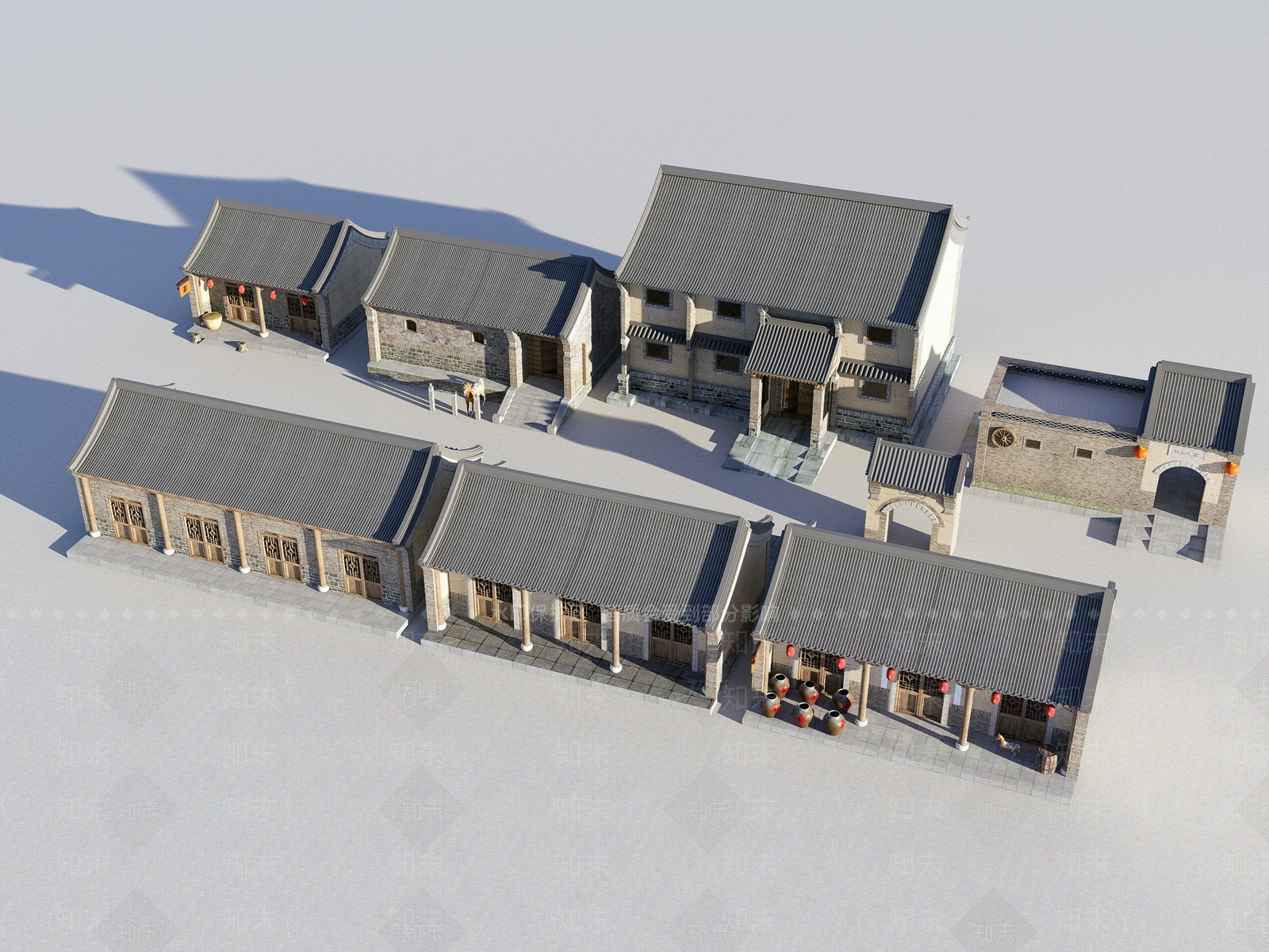 中式新中式古建筑SU模型下载【ID:1168787955】
