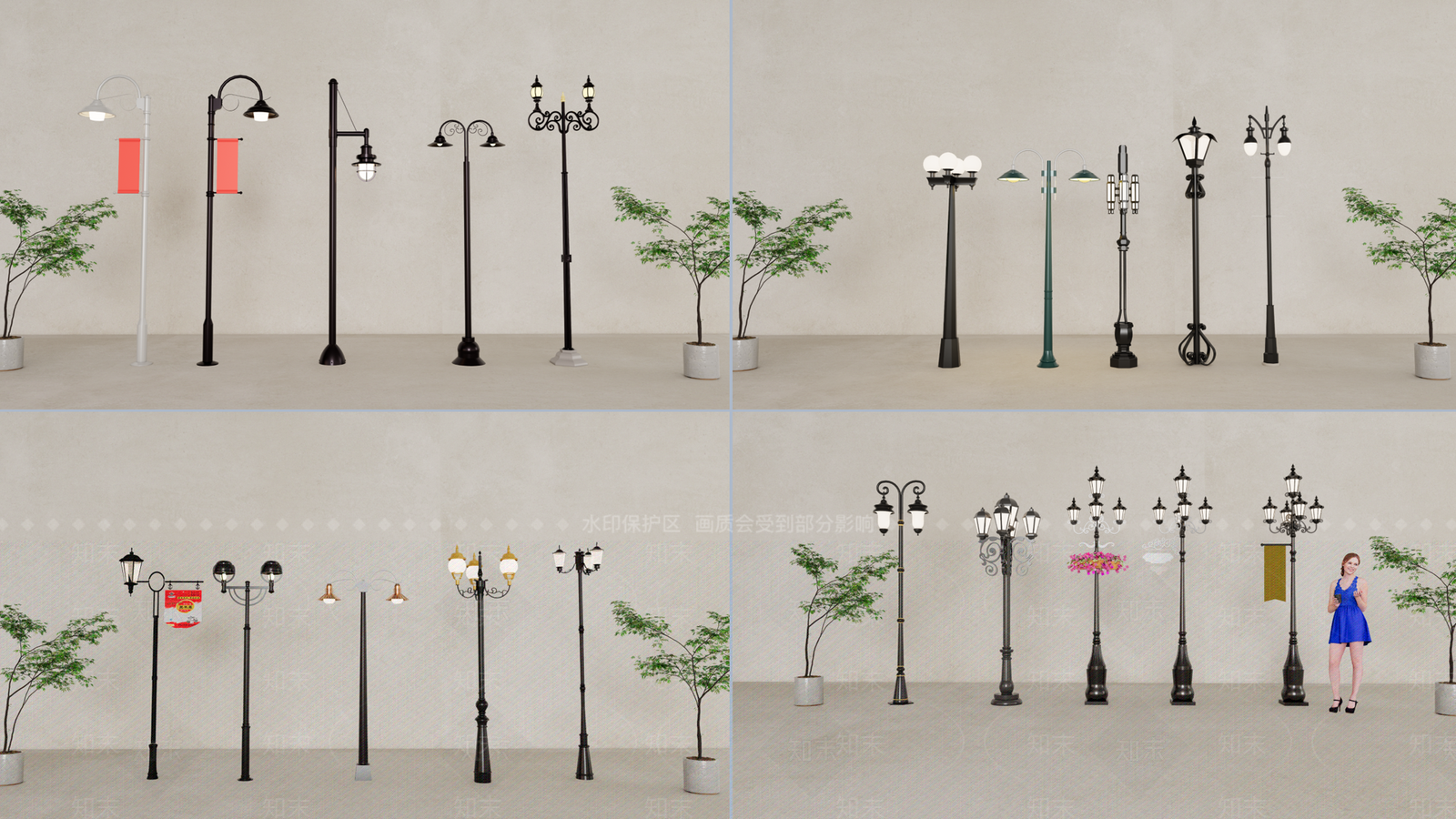 欧式美式路灯SU模型下载【ID:1168791983】