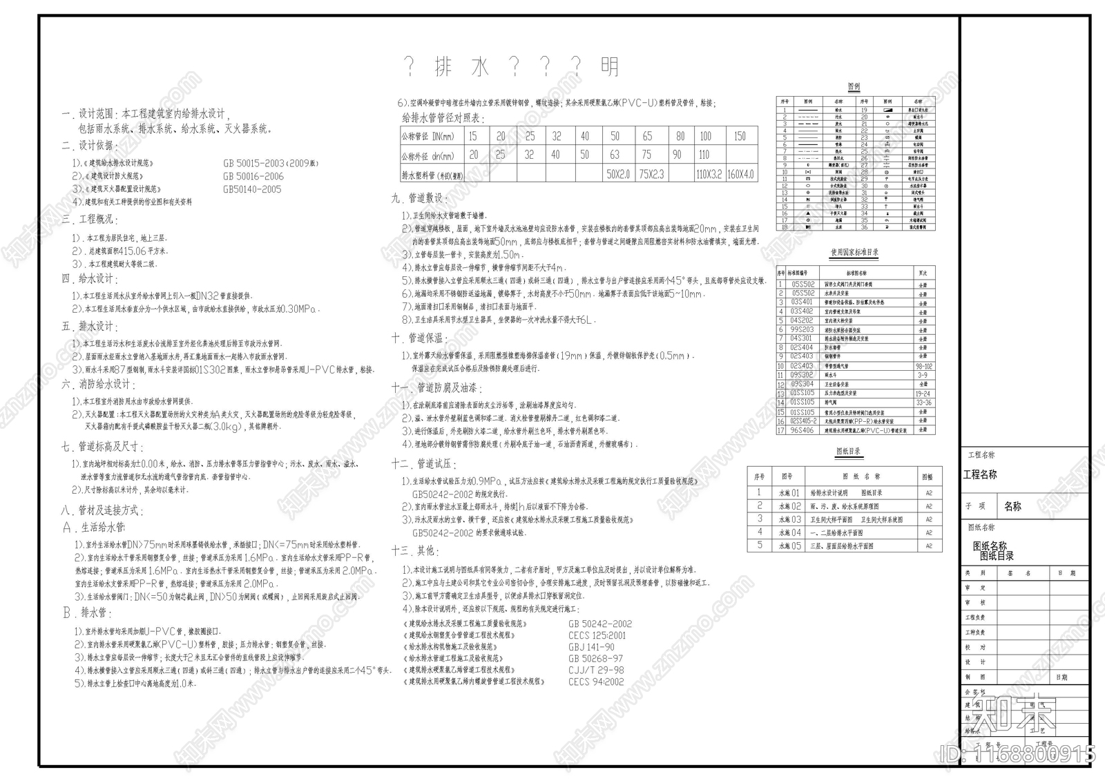 给排水图cad施工图下载【ID:1168800915】