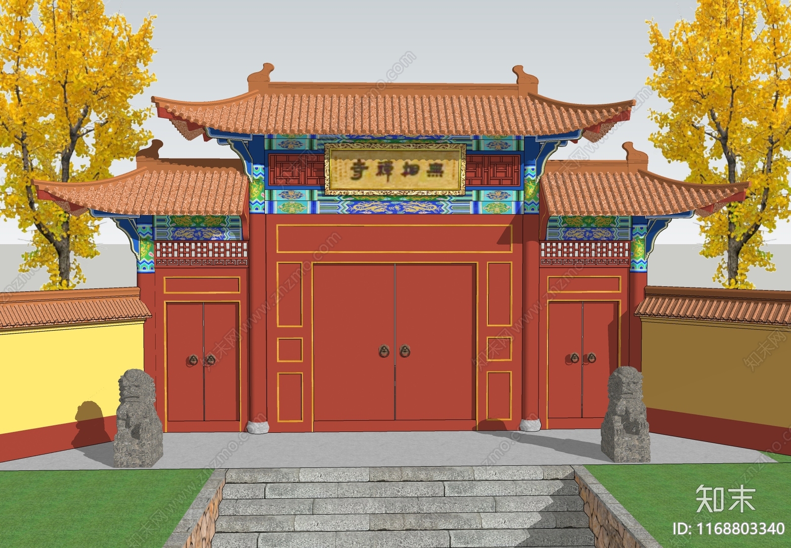 中式新中式寺庙建筑SU模型下载【ID:1168803340】