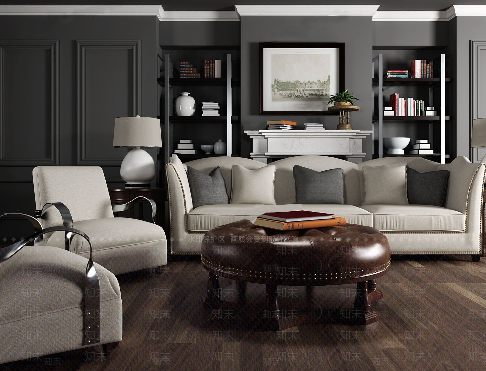 美式家居客厅3D模型下载【ID:1168806518】