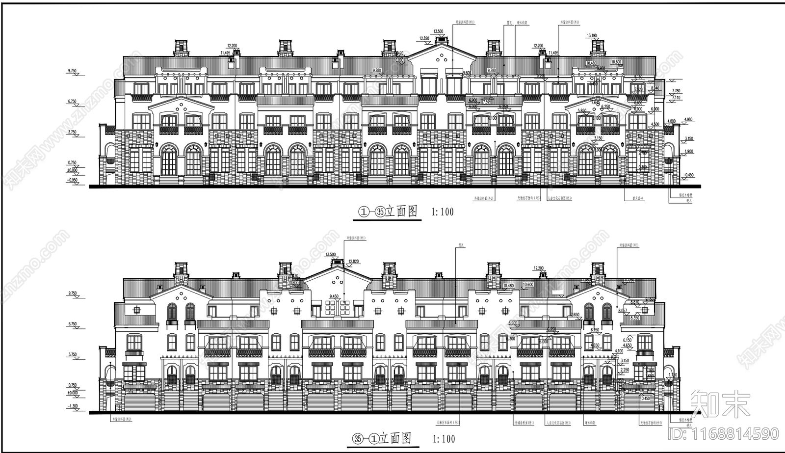 美式别墅建筑cad施工图下载【ID:1168814590】