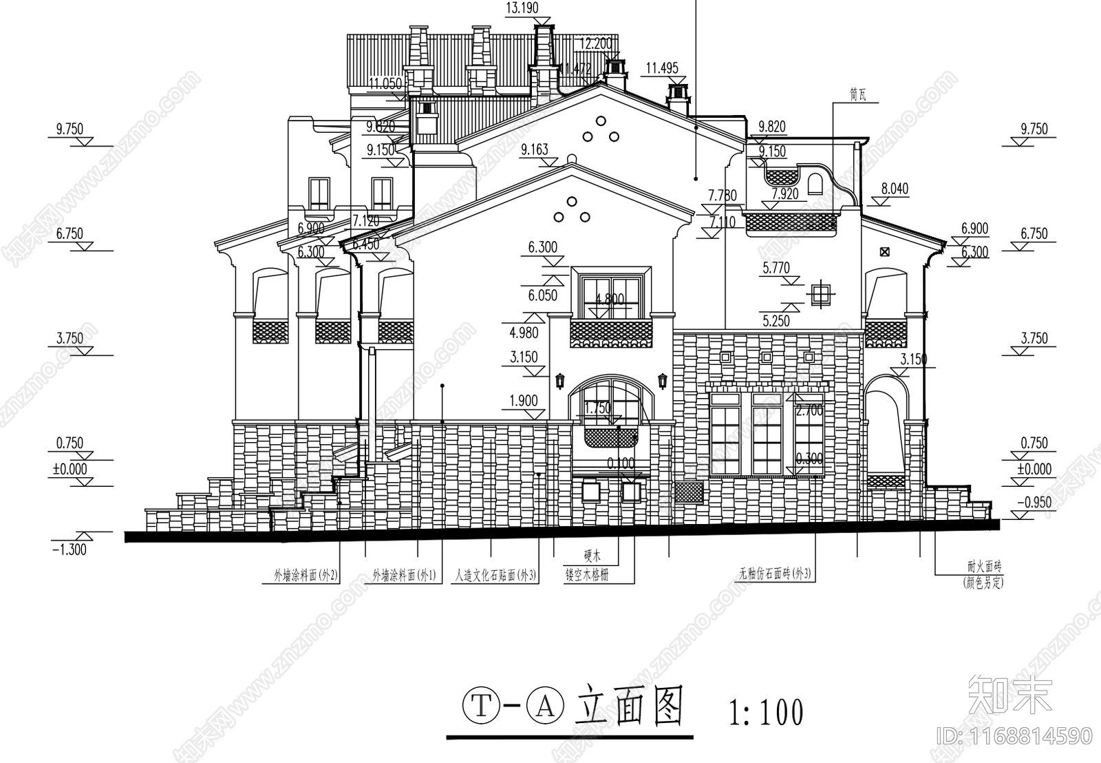 美式别墅建筑cad施工图下载【ID:1168814590】