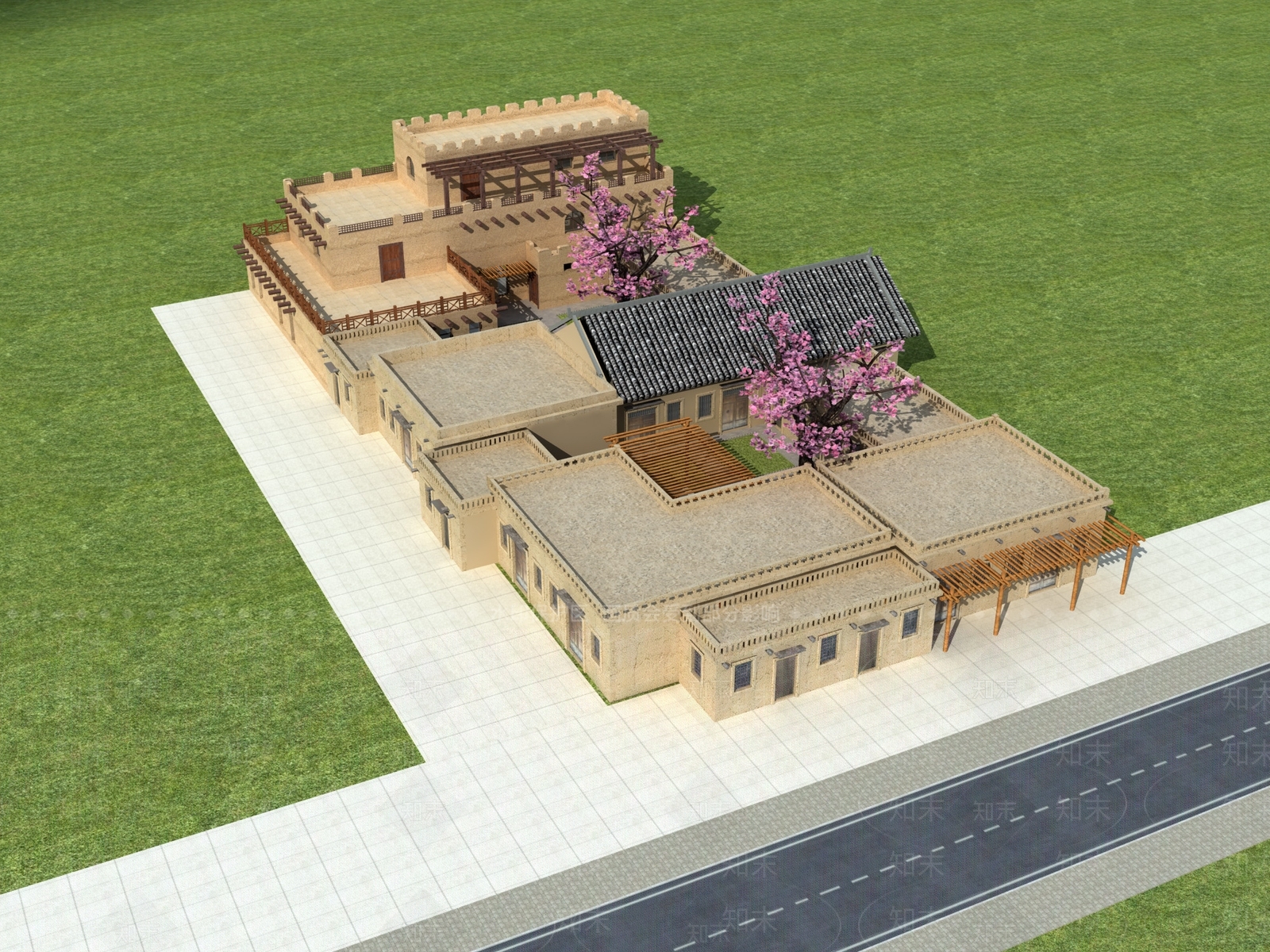 现代新中式酒店外观3D模型下载【ID:1168812943】