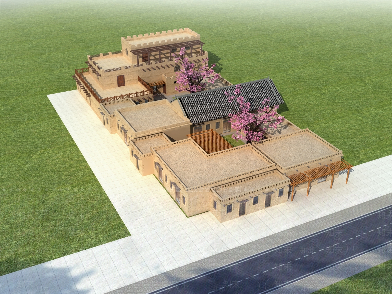 现代新中式酒店外观3D模型下载【ID:1168812943】