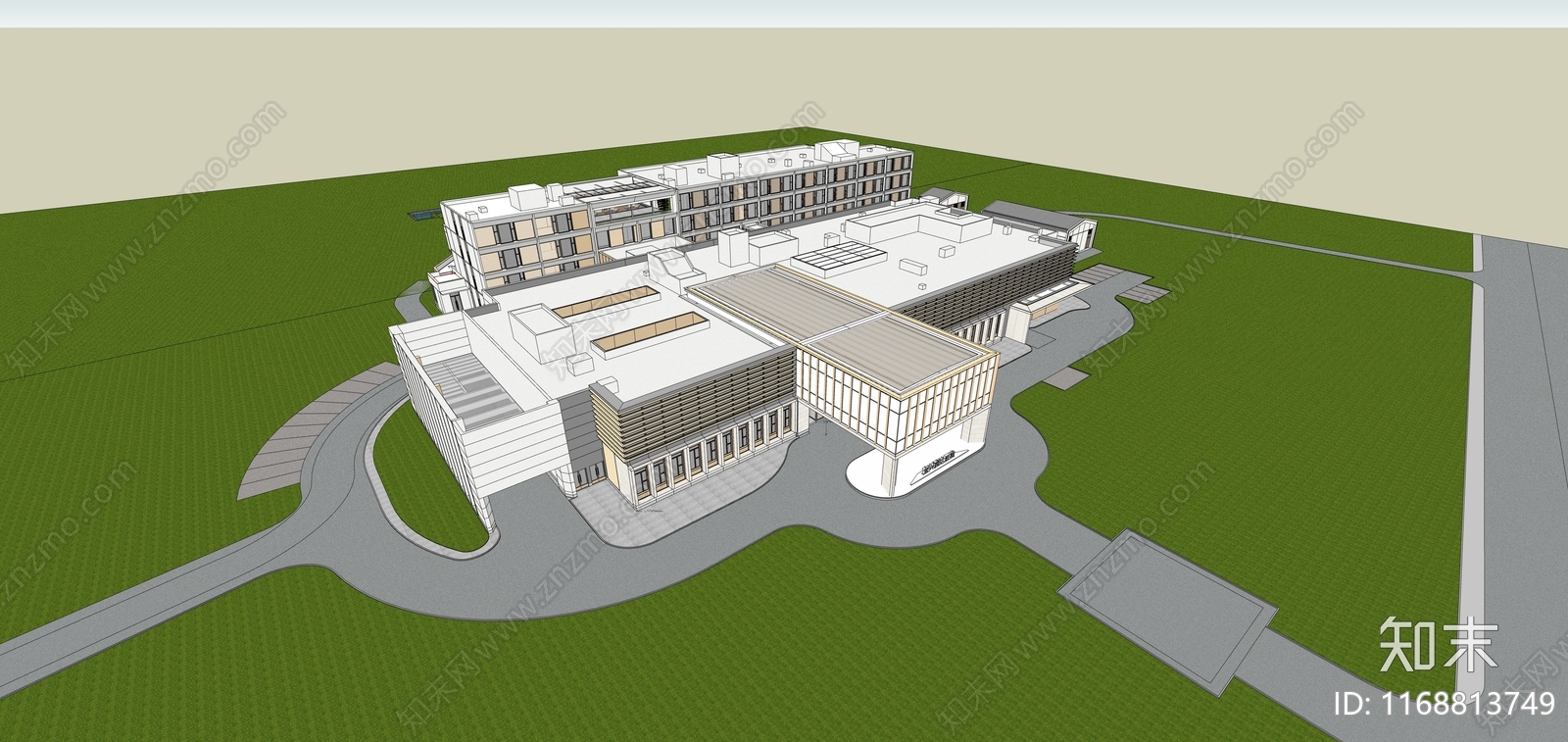 现代医院建筑SU模型下载【ID:1168813749】