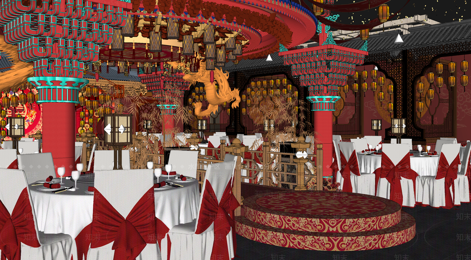 中式宴会厅SU模型下载【ID:1168831480】