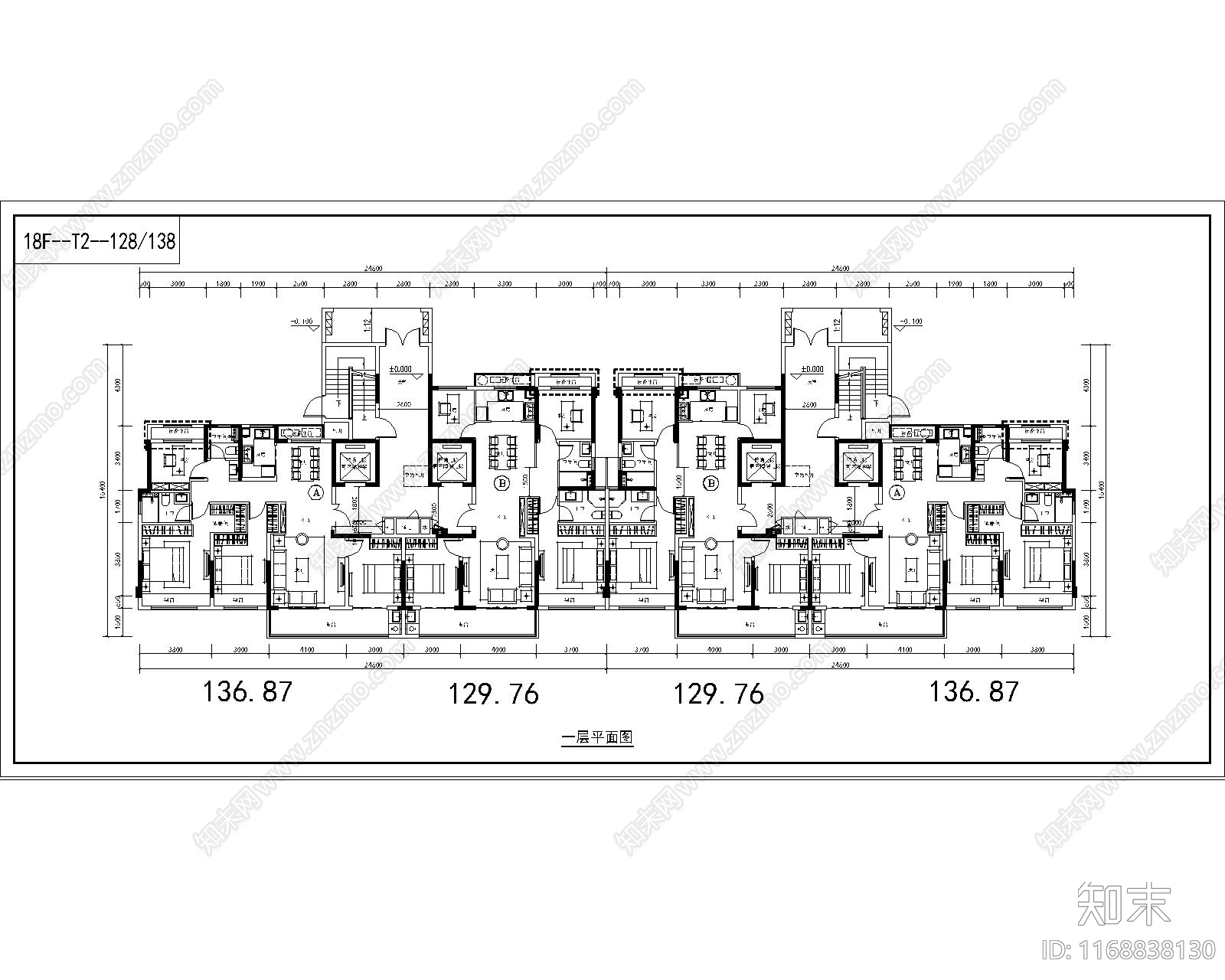 现代住宅楼建筑cad施工图下载【ID:1168838130】