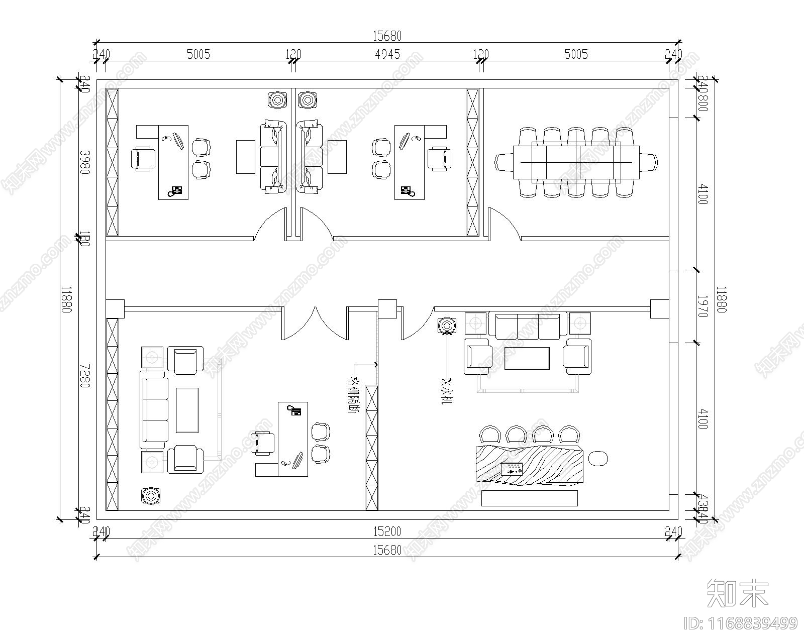 现代办公室cad施工图下载【ID:1168839499】