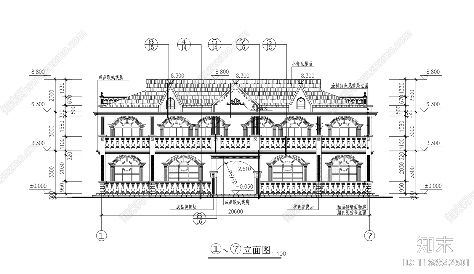 欧式别墅建筑cad施工图下载【ID:1168842601】