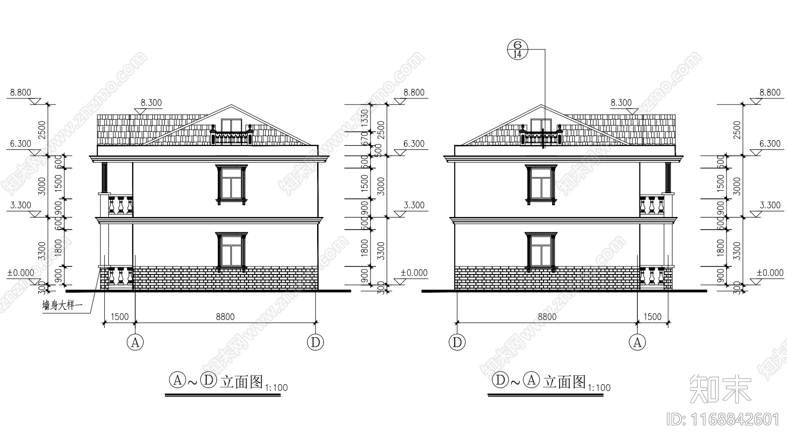 欧式别墅建筑cad施工图下载【ID:1168842601】