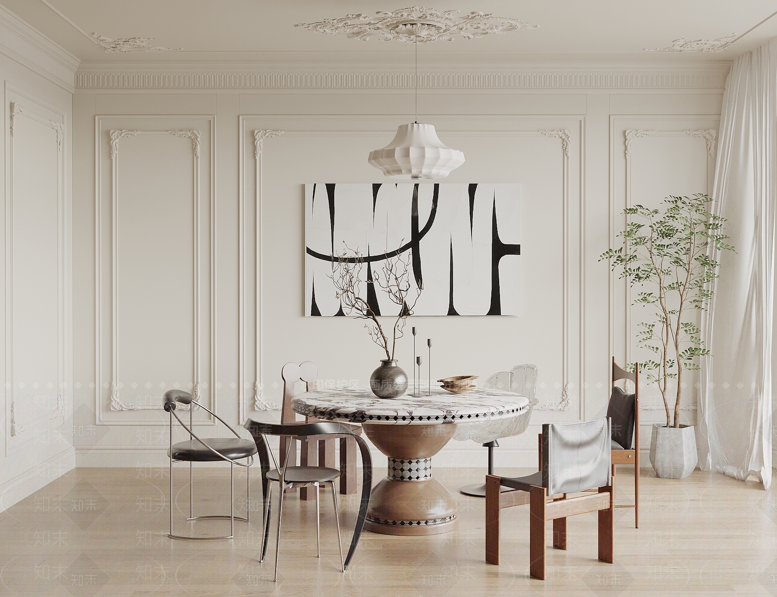 法式简欧家居餐厅3D模型下载【ID:1168857399】