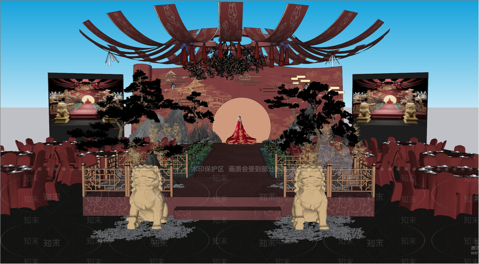 中式宴会厅SU模型下载【ID:1168857676】