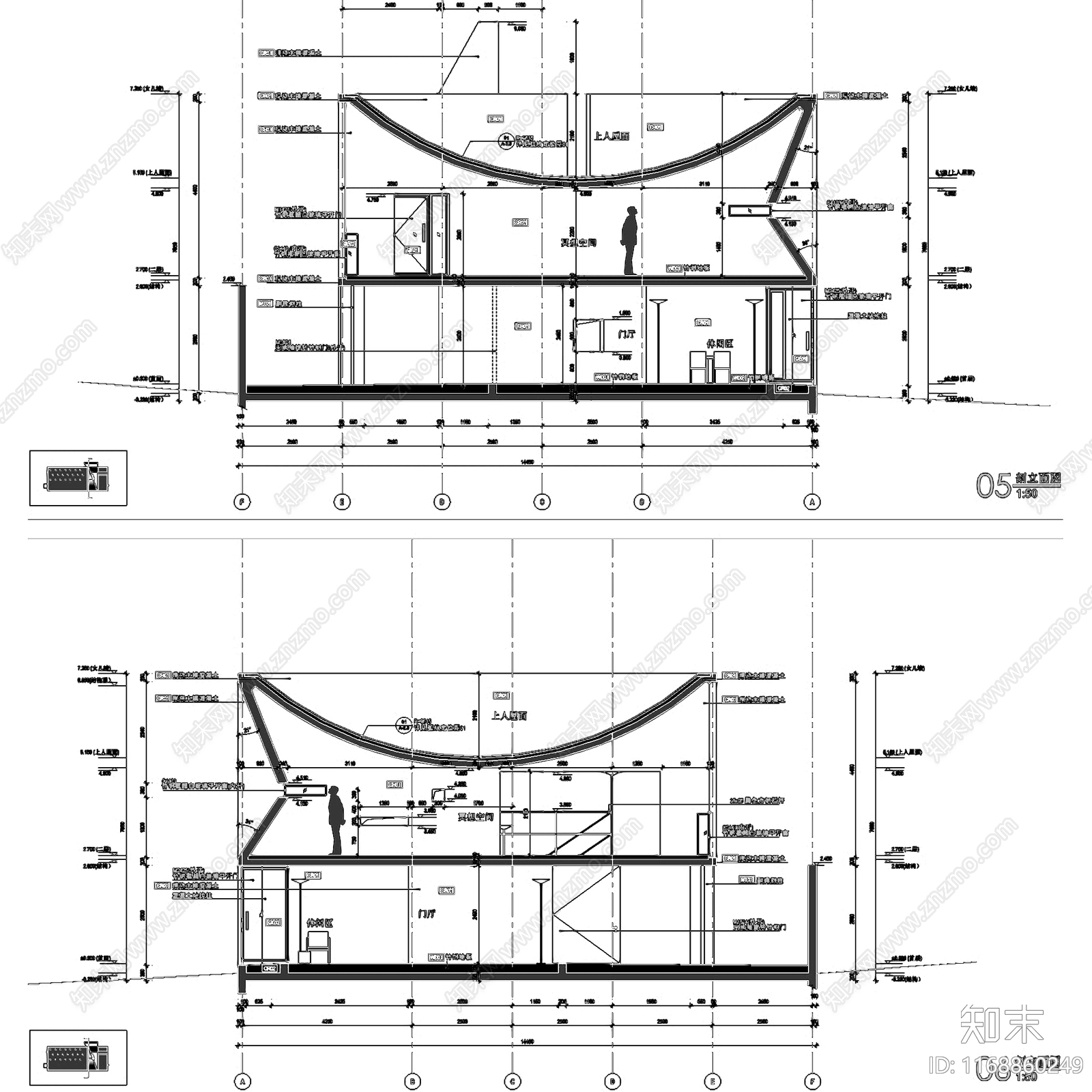 现代图书馆建筑cad施工图下载【ID:1168860249】