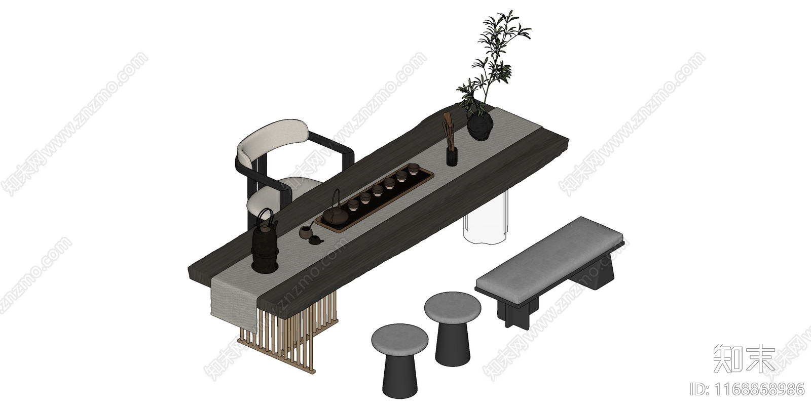 新中式茶桌椅SU模型下载【ID:1168868986】