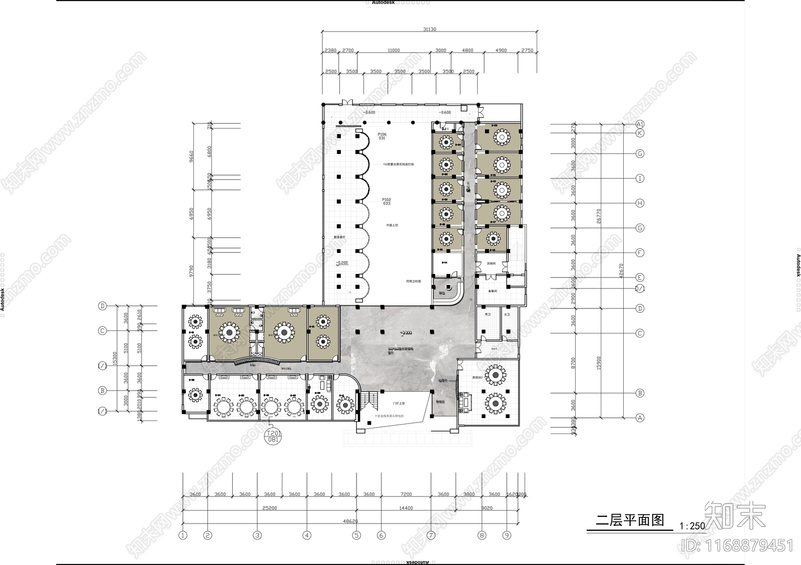 现代新中式中餐厅cad施工图下载【ID:1168879451】