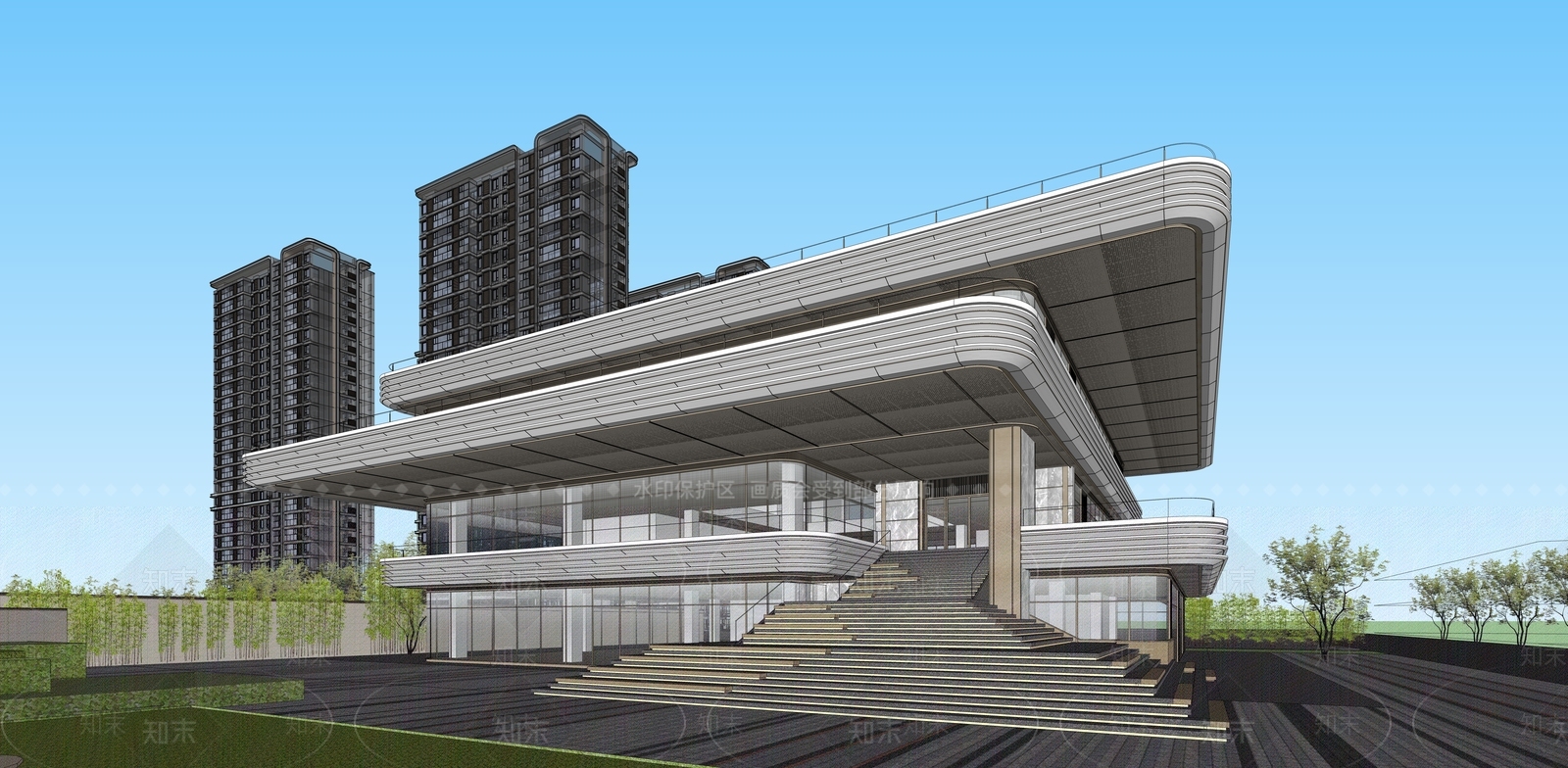 售楼处建筑SU模型精品下载_SketchUp模型_知末网