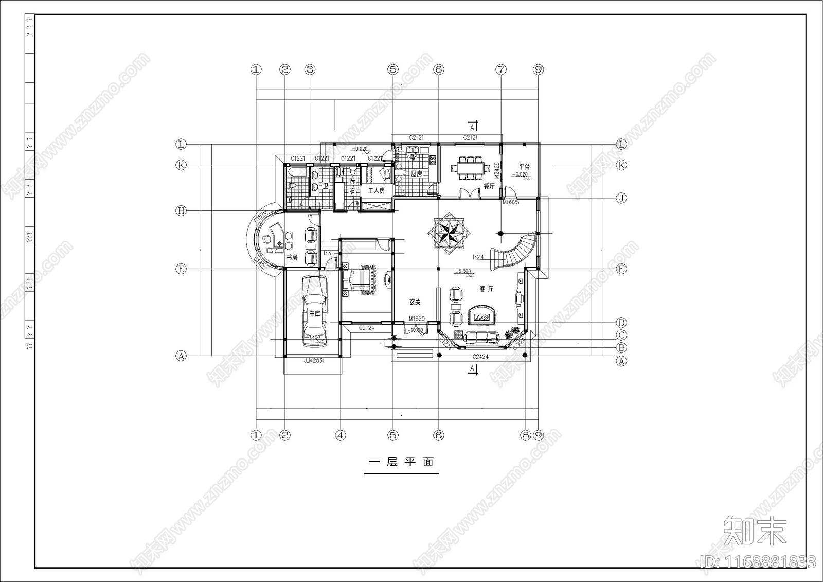 现代别墅建筑cad施工图下载【ID:1168881833】