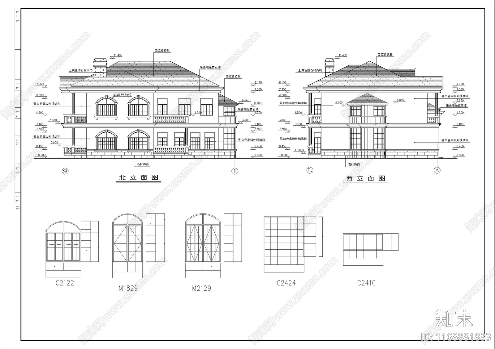 现代别墅建筑cad施工图下载【ID:1168881833】