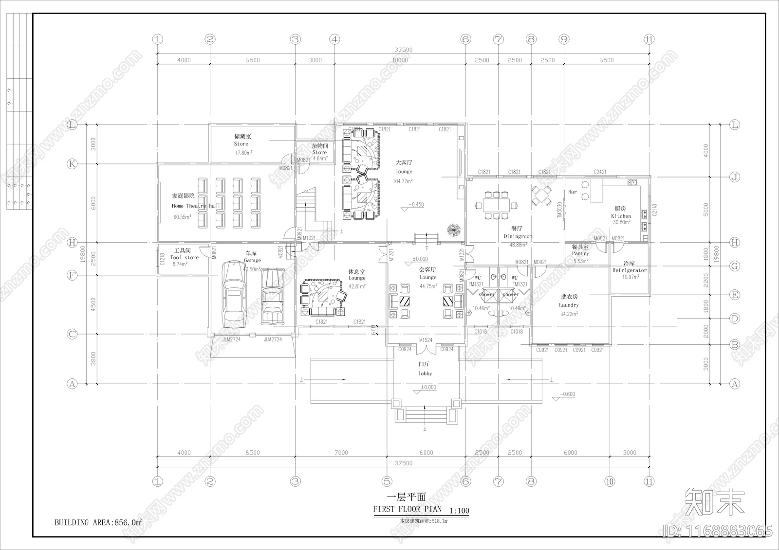 欧式简欧别墅建筑cad施工图下载【ID:1168883065】