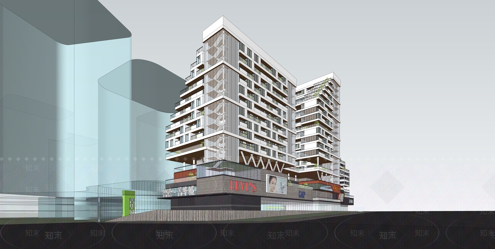 现代商场建筑SU模型下载【ID:1168887049】