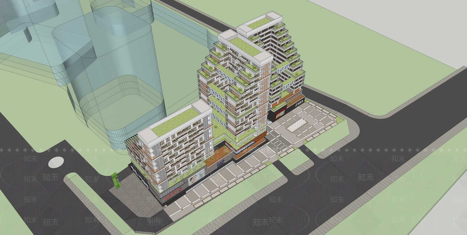 现代商场建筑SU模型下载【ID:1168887049】